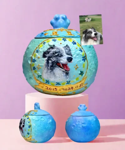 Custom Pet Urn Planet with real photo reference in green color